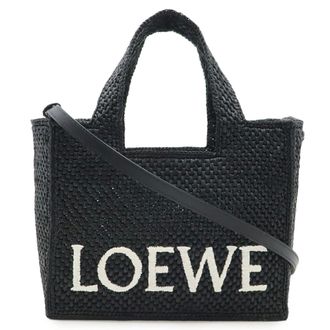 Loewe Black White Raffia Handbag Shoulder Bag Tote Bag (Pre-Owned)