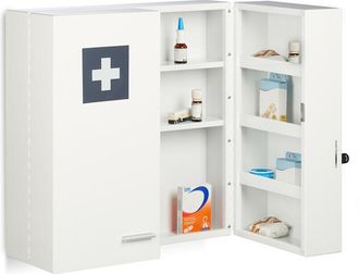Relaxdays Armadietto Medicinali, 11 Scomparti,per Medicine, in Acciaio, hlp: 53x53x21,5 cm, 2 Ante con Serratura, Bianco - Relaxdays