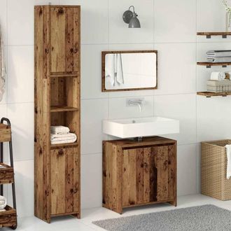 Berkfield Home Durable 3 Piece Bathroom Furniture Set Old Wood Engineered Wood