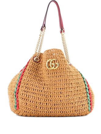 Gucci GG Marmont Chain Raffia Large tote bag - Bruin