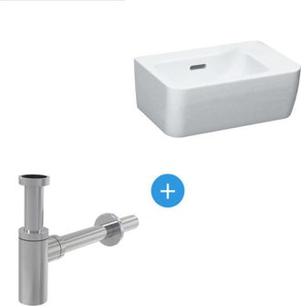 Laufen Laufen - Ensemble Pro Lavabo 36x25 Cm, Blanco + Desag&uuml;e Met&aacute;lico Alca Cromo (h8169550001061-set)