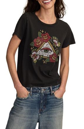 Lucky Brand Tattoo Pyramid Eye Rhinestone Cotton Graphic T-Shirt in Jet Black at Nordstrom, Size Medium