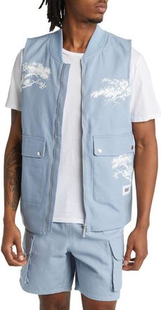 Krost Wilderness Cotton Canvas Graphic Zip-Up Vest in Cashmere Blue at Nordstrom, Size Medium
