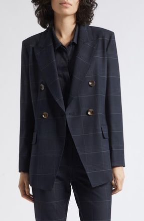 Marella Fedra Double Breasted Plaid Blazer in Navy at Nordstrom, Size 10