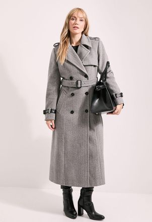 Wallis Womens Principles by Check Trench Coat - Grey - Size 10 UK