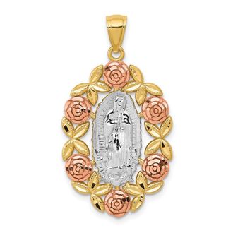 Diamond2Deal 14k Two-tone Gold White Rhodium Lady Of Guadalupe Pendant