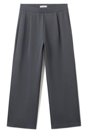 Mango Pleated Straight Leg Cotton Blend Pants in Blue at Nordstrom, Size Medium