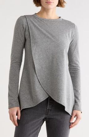 Go Couture Long Sleeve Cross Hem T-Shirt in Dark Dull Gray at Nordstrom Rack, Size X-Large