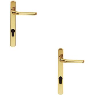 Loops 2x Straight Lever Door Handle on Lock Backplate Polished Brass 208mm X 25mm in Metallics
