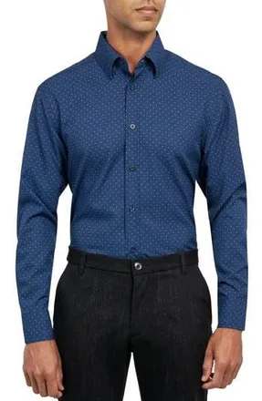 W.R.K Regular Fit Dot Print Performance Stretch Dress Shirt in Navy at Nordstrom Rack, Size 15.5