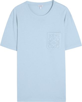 Loewe Logo-embroidered Cotton T-shirt - Light Blue - XL