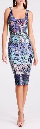 Helsi Myra Sequin Pencil Cocktail Dress in Blue/Silver Floral at Nordstrom, Size X-Small