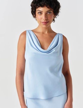 Ghost London Nyla Cowl Neck Satin Top in Light Blue at Nordstrom, Size 16