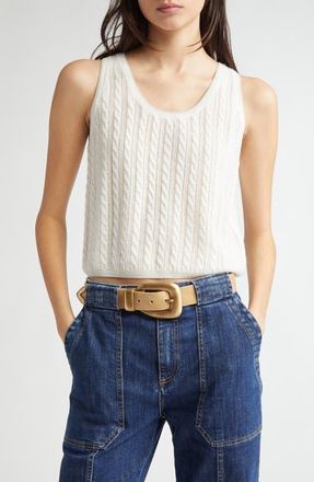 Eleventy Cable Knit Sleeveless Sweater in White at Nordstrom, Size X-Large
