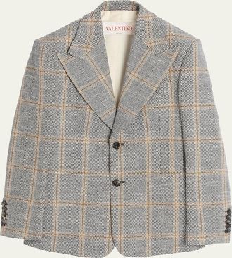 Valentino Garavani Mens Wide Peak-Lapel Check Sport Coat