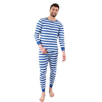 Leveret Mens Cotton Striped Matching Family Holiday Pajamas in Blue & White at Nordstrom, Size X-Large