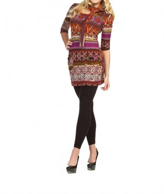 Papillon Global Stripe Print Quarter Sleeve Sweater Dress In Rust