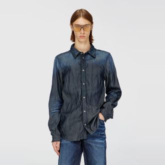 Diesel Shirt in creased denim - Denim Shirts - Man - Blue
