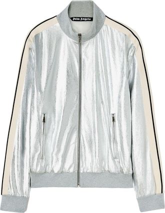 Palm Angels metallic-finish leather jacket - men - Viscose/Cotton/Polyester/Calf Leather/Feather/Polyamide/Spandex/Elastane/Cupro - 48 - Silver