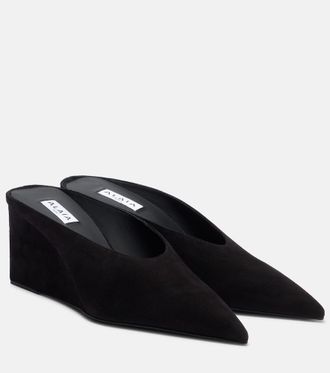 Alaia Ala&iuml;a Cube 75 suede wedge mules