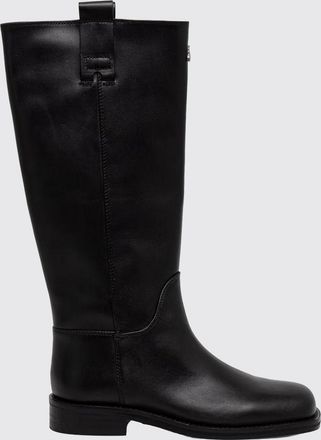 Patrizia Pepe Leather Knee-High Biker Boots with Fly Logo