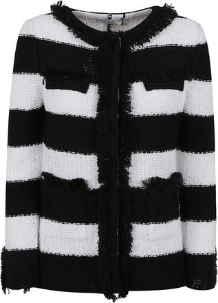 Charlott Textured Black Jacket With Striped Pattern
