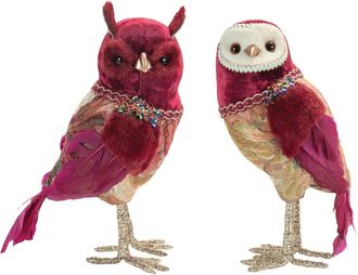 Melrose International Jeweled Tapestry Owl Shelf Sitter (Set of 4) - Red, Gold