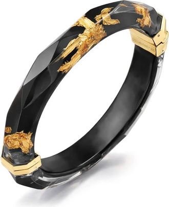 Gold & Honey Womens Thin Faceted Lucite Bangles In Black Gold Leaf