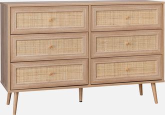 Sweeek C&oacute;moda De 6 Cajones Con Efecto Madera Y Ca&ntilde;a