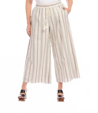 Karen Kane Stripe Embroidered Cropped Drawstring Pants - Plus In Natural