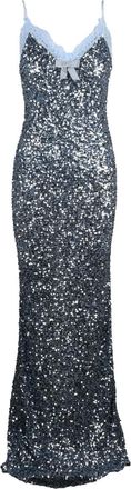 Elisabetta Franchi Silver/Light Blue Sequin Zip Long Dress