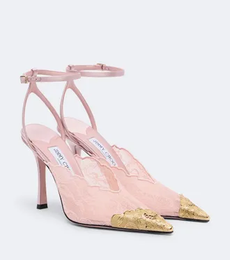Jimmy Choo London Faiz leather-trimmed lace pumps