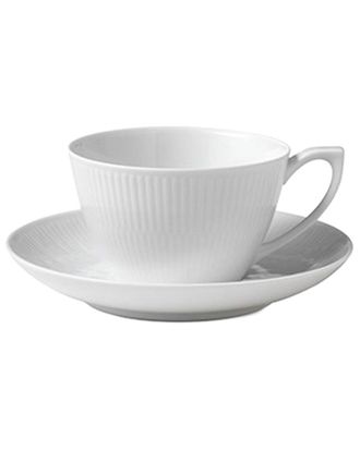 ROYAL COPENHAGEN White Fluted Tea Cup & Saucerwith $6 Credit