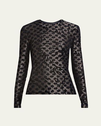 Giorgio Armani Floral Metallic Burnout Long-Sleeve Top