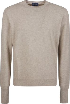 Drumohr Trui met ronde hals - Heren - Ronde hals truien - Beige - L - Kasjmier - Truien & Vesten