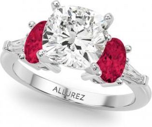 Allurez Cushion Cut Lab Grown Diamond & Oval Ruby Engagement Ring in Platinum (4.24ct)