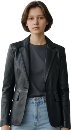 Infinity Leather Womens Black Italian Leather Blazer Jacket-Chongqing