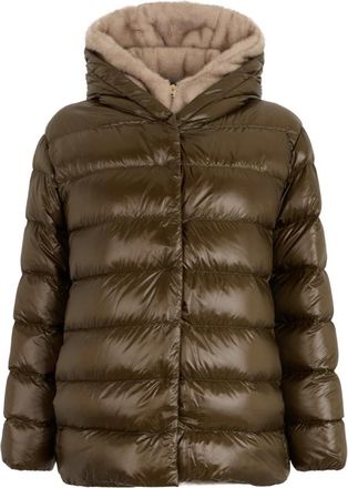 Herno Gewatteerde jas met capuchon en synthetische vacht - Dames - Winterjassen - Bruin - XL - Jassen