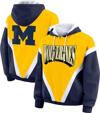WEAR by Erin Andrews Womens WEAR by Erin Andrews Maize/Navy Michigan Wolverines Colorblock Full-Zip Hoodie Windbreaker Jacket at Nordstrom, Size Xx-Large