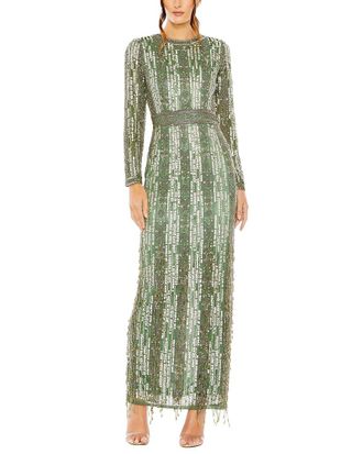 Mac Duggal Long Sleeve Beaded Gown