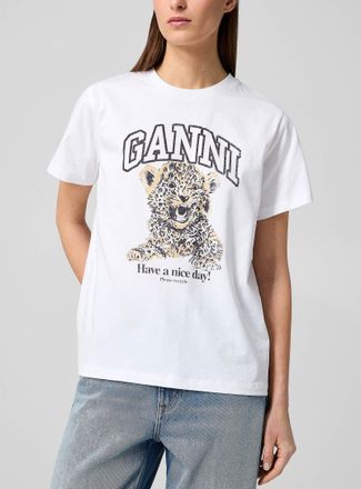 Ganni Womens Leopard cub logo T-shirt