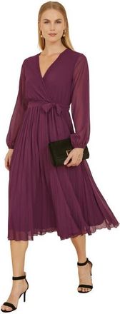 Yumi Long Sleeved Pleated Midi Wrap Dress in Plum at Nordstrom, Size 6