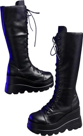 Generic Womens Punk Goth Boots - Platform High Heel Wedge Sole Leather Winter Shoes