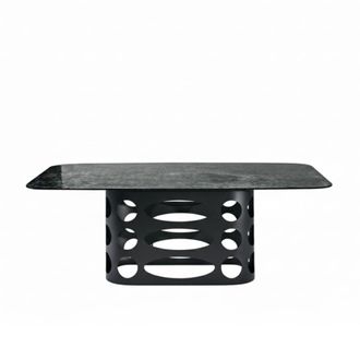 MondoViro Mesa fija de cristal gris martillado 210x110 cm 75h