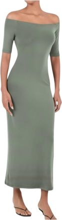 Anemos Carolyn Off-The-Shoulder Jersey Midi Dress In Sage