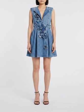 Ganni Mini abito A-line in denim riciclato con applicazione floreale