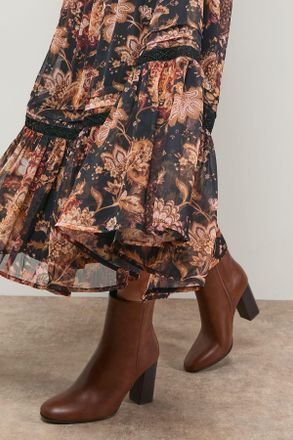 Oasis Womens Louisa Faux Leather Round Toe Stacked High Heel Ankle Boots - Tan - Size UK 6