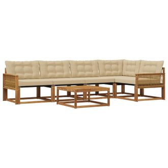 vidaXL Conjunto De Sof&aacute;s De Exterior Con Coj&iacute;n 6 Pcs Natural Y Beige Vidaxl