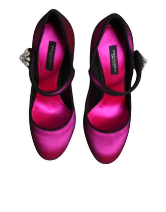Dolce & Gabbana Womens Crystal-Embellished Leather Heels Pink