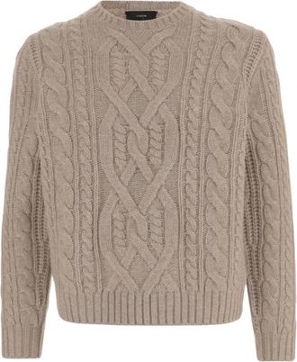 Vince Trui van wol met kabelpatroon - Heren - Ronde hals truien - Beige - 2XL - Wol - Truien & Vesten